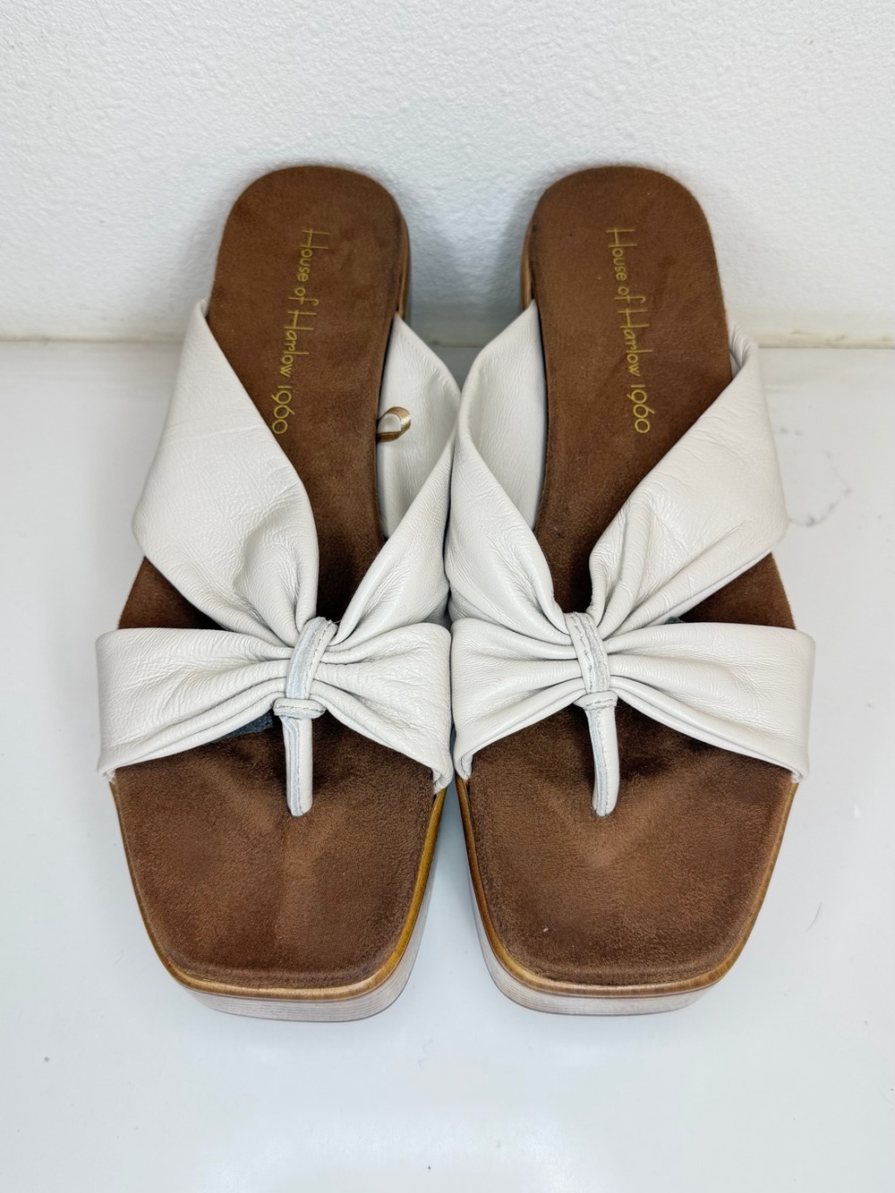 House of Harlow 1960 Cream Knotted Leather Slide Mules